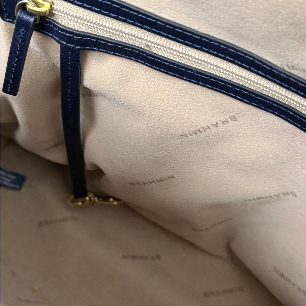 Brahmin Navy Blue Leather Backpack with Gold Hardware - Picture 5 of 16